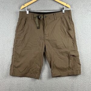 prAna Stretch Zion Shorts II Men's Size XL Olive Green Brown Belted Cargo Hiking